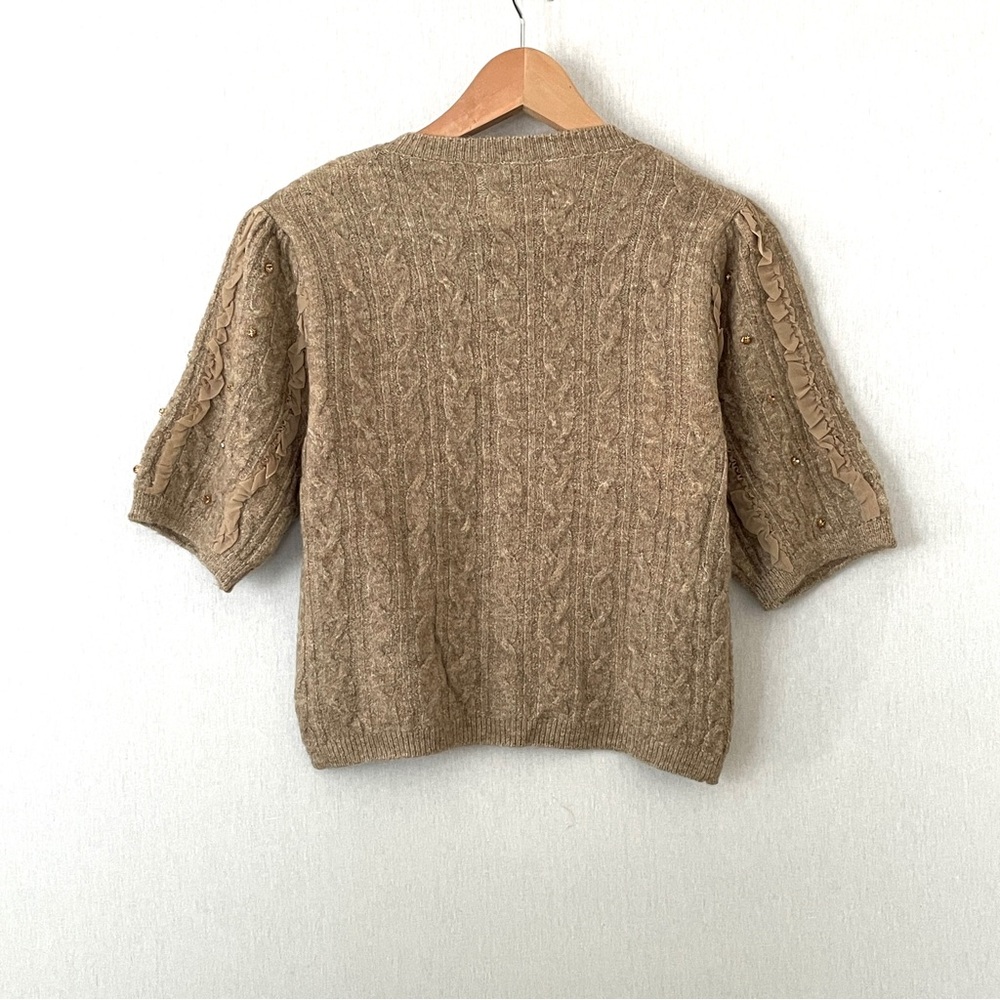 Anthropologie Maeve Embellished Ruffled Short-Sleeve Cardigan Sweater - Picture 4 of 11